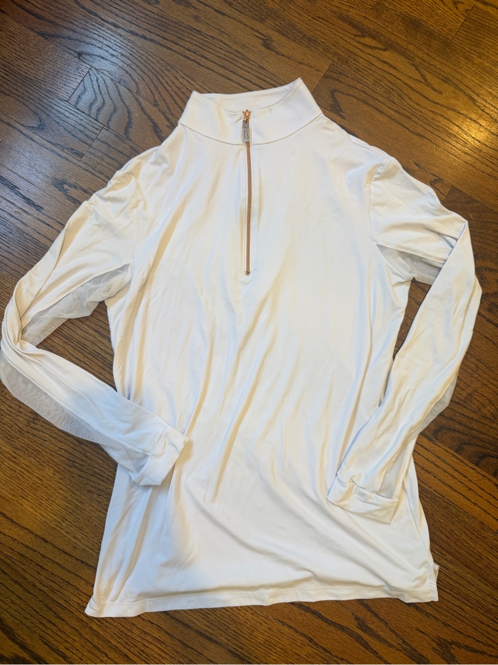 White Women's Tailored Sportsman long sleeve quarter zip with Rose Gold Zipper